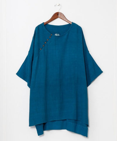 Linen Blend Embroidered Top Tops by AMINA - Ametsuchi