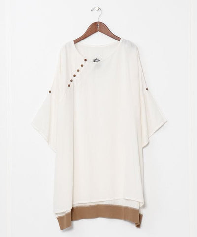 Linen Blend Embroidered Top Tops by AMINA - Ametsuchi