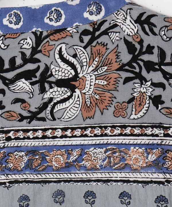 Men's Bohemian Block Print Cotton Shirt Tops by AMINA - Ametsuchi