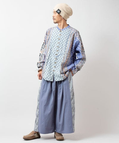 Men's Bohemian Block Print Cotton Shirt Tops by AMINA - Ametsuchi