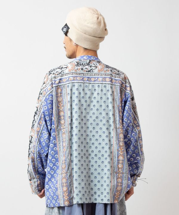 Men's Bohemian Block Print Cotton Shirt Tops by AMINA - Ametsuchi