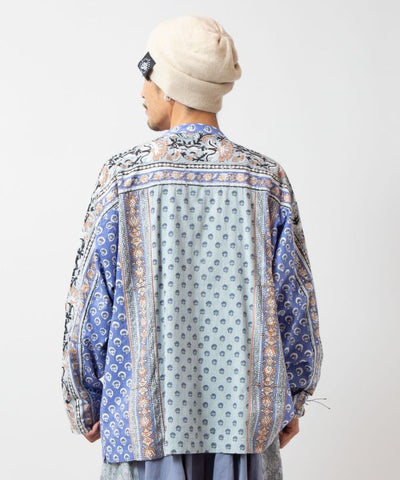 Men's Bohemian Block Print Cotton Shirt Tops by AMINA - Ametsuchi