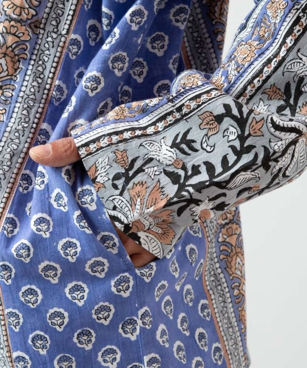 Men's Bohemian Block Print Cotton Shirt Tops by AMINA - Ametsuchi