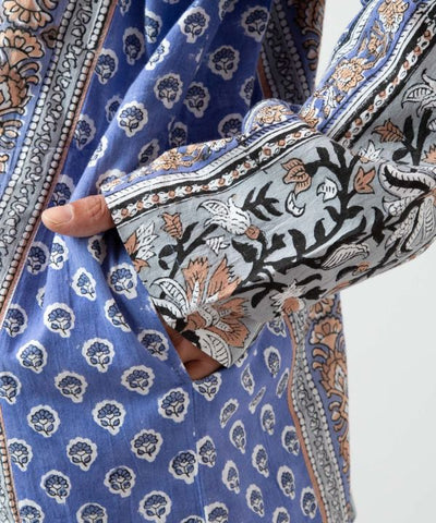 Men's Bohemian Block Print Cotton Shirt Tops by AMINA - Ametsuchi