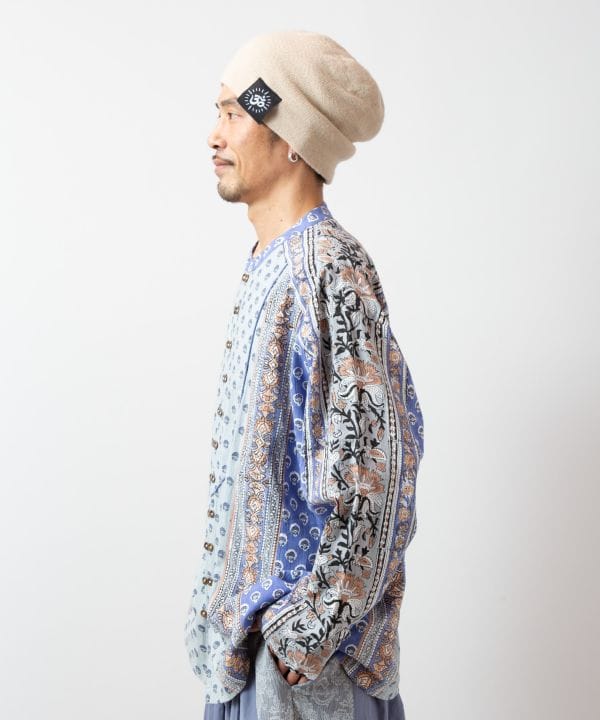 Men's Bohemian Block Print Cotton Shirt Tops by AMINA - Ametsuchi