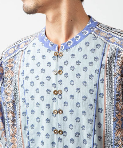 Men's Bohemian Block Print Cotton Shirt Tops by AMINA - Ametsuchi