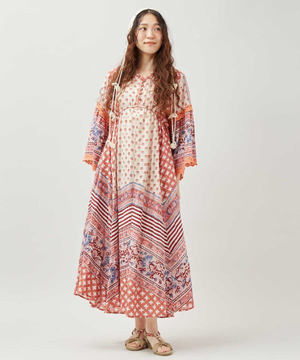 Bohemian Block Print Dress Dresses by AMINA - Ametsuchi
