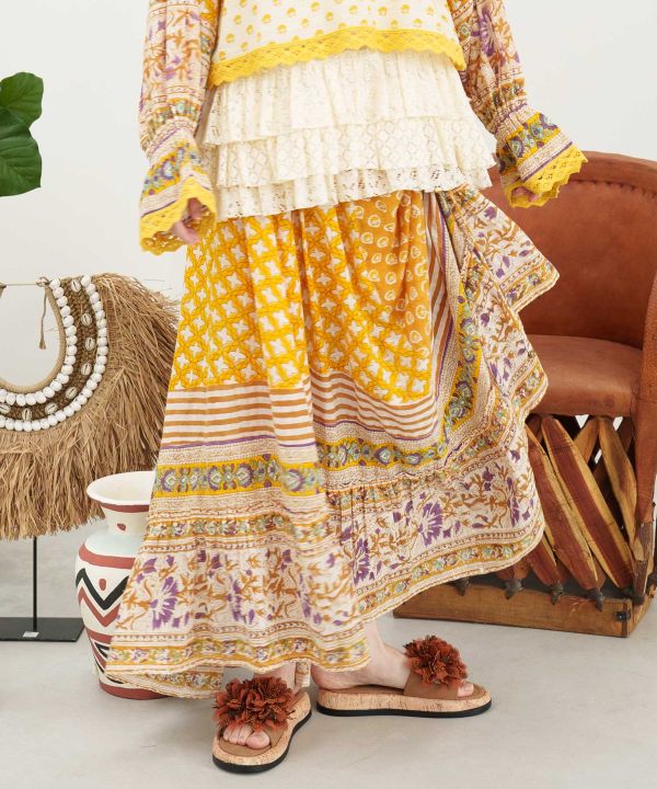 Bohemian Block Print Long Skirt