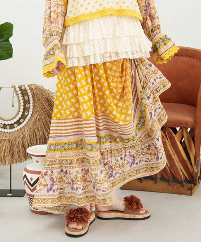 Bohemian Block Print Long Skirt