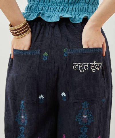 Embroidered Straight Pants Pants & Shorts by AMINA - Ametsuchi