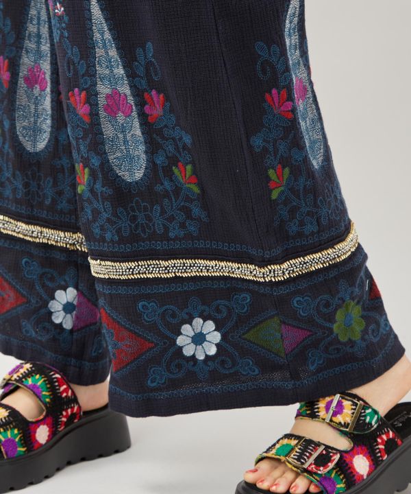 Embroidered Straight Pants Pants & Shorts by AMINA - Ametsuchi