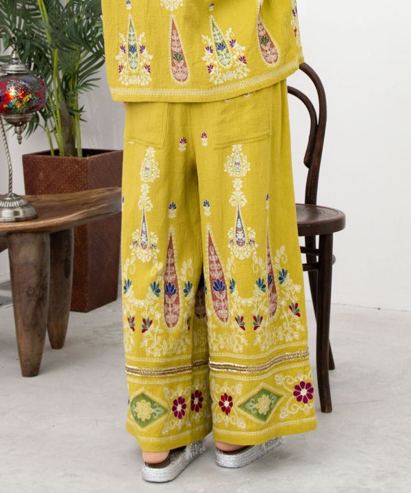 Embroidered Straight Pants Pants & Shorts by AMINA - Ametsuchi