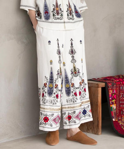 Embroidered Straight Pants Pants & Shorts by AMINA - Ametsuchi