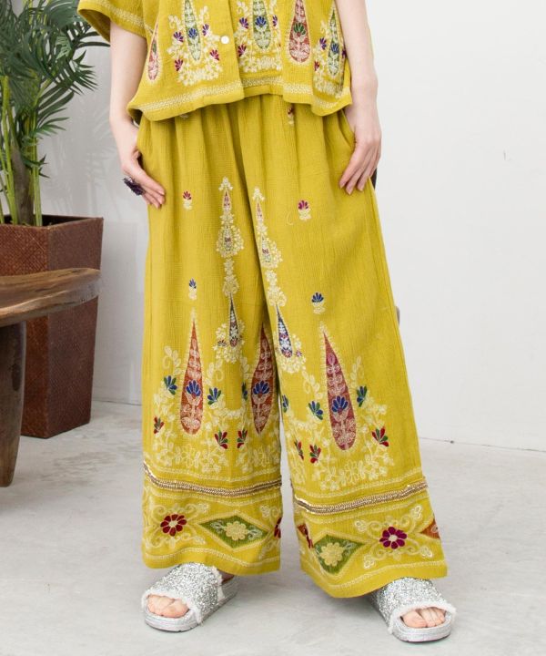 Embroidered Straight Pants Pants & Shorts by AMINA - Ametsuchi