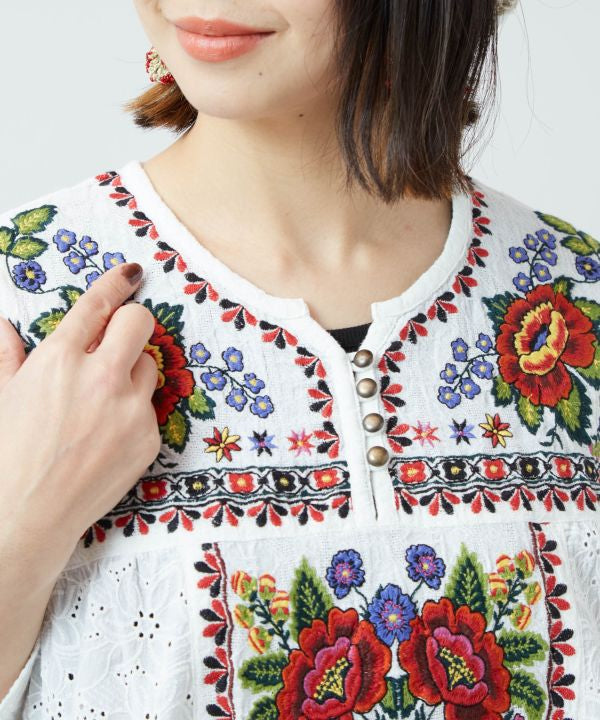 Roma Embroidered Jacquard Top Tops by AMINA - Ametsuchi