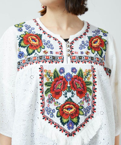Roma Embroidered Jacquard Top Tops by AMINA - Ametsuchi