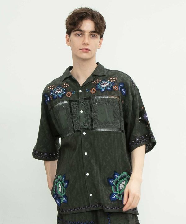 Roma Rose Embroidered Men Shirt by AMINA - Ametsuchi