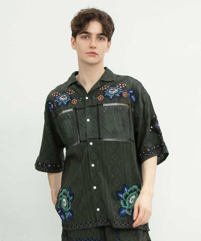 Roma Rose Embroidered Men Shirt by AMINA - Ametsuchi