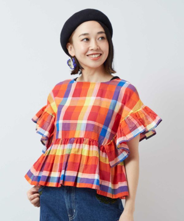 Madras Check Sari Top by AMINA - Ametsuchi