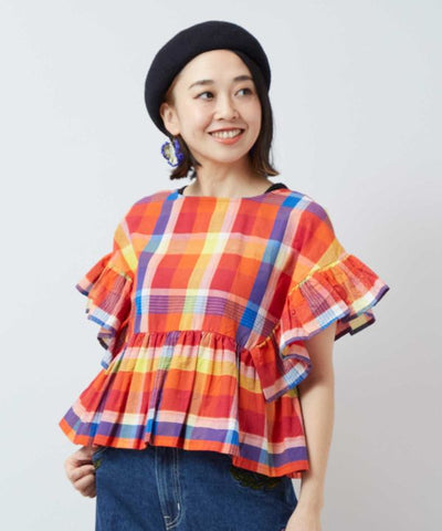 Madras Check Sari Top by AMINA - Ametsuchi