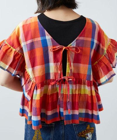 Madras Check Sari Top by AMINA - Ametsuchi