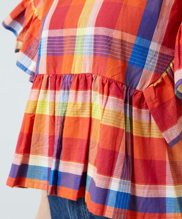 Madras Check Sari Top by AMINA - Ametsuchi