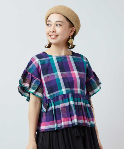 Madras Check Sari Top by AMINA - Ametsuchi