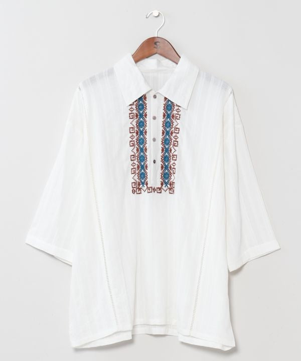 Embroidered Dobby Cotton Shirt Tops by AMINA - Ametsuchi