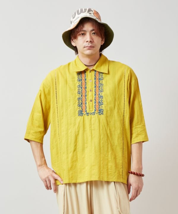 Embroidered Dobby Cotton Shirt Tops by AMINA - Ametsuchi