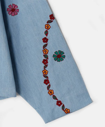Flower Embroidery Denim Cardigan