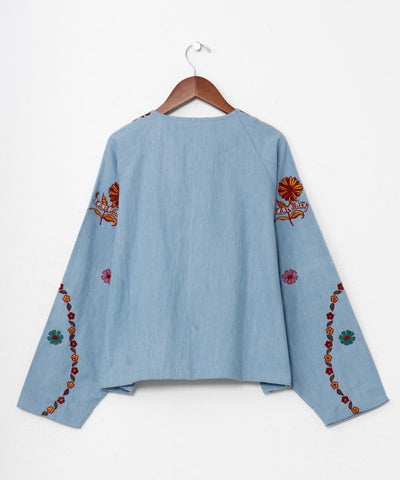 Flower Embroidery Denim Cardigan