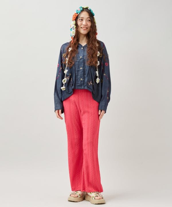 Flower Embroidery Denim Cardigan