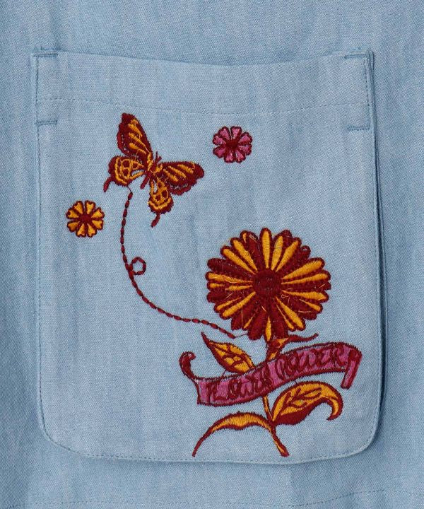Flower Embroidery Denim Cardigan