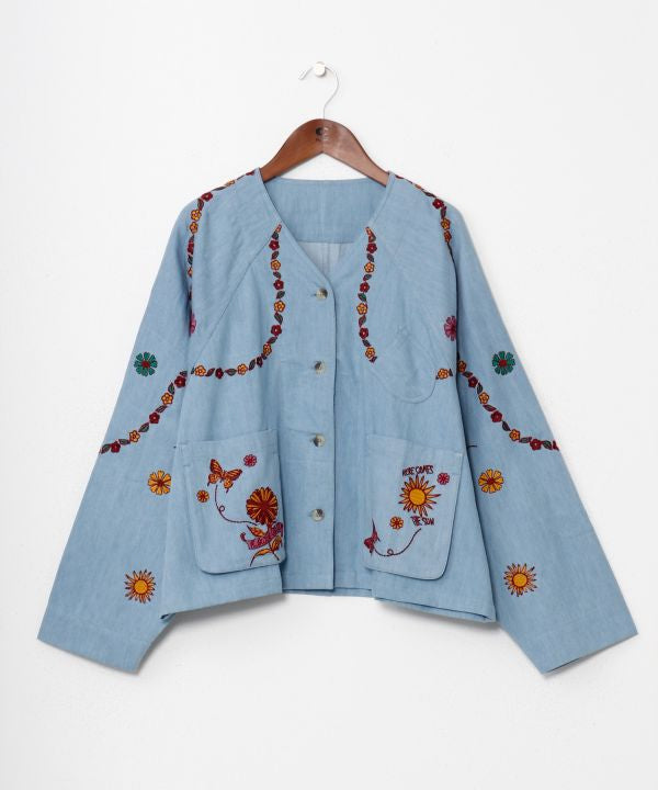 Flower Embroidery Denim Cardigan