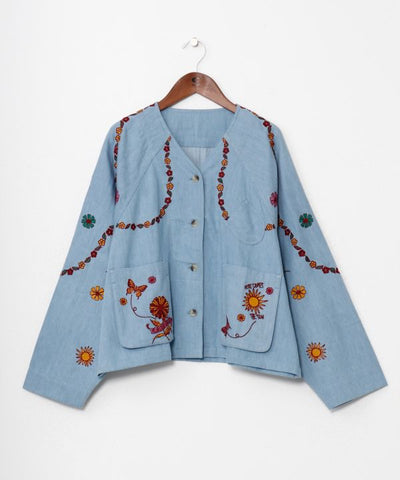 Flower Embroidery Denim Cardigan
