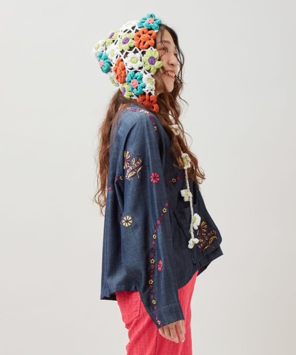 Flower Embroidery Denim Cardigan