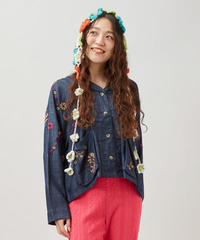 Flower Embroidery Denim Cardigan