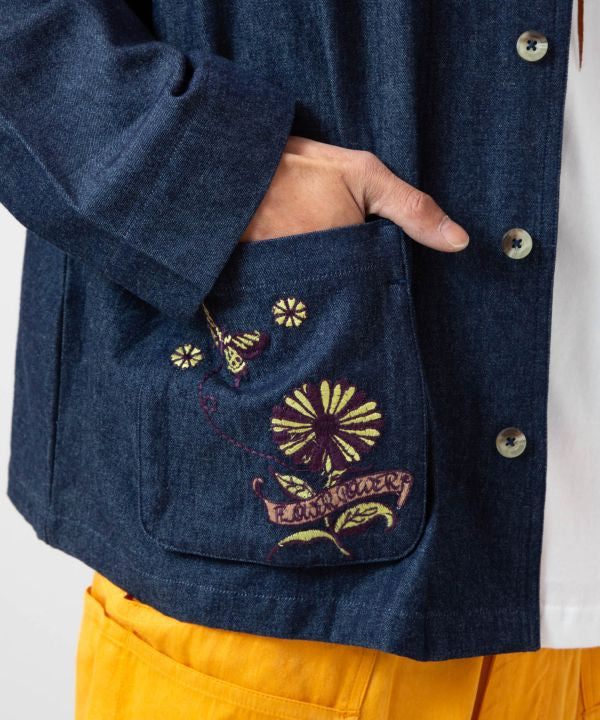 Men's Flower Embroidery Denim Cardigan Cardigans & Outerwear by AMINA - Ametsuchi