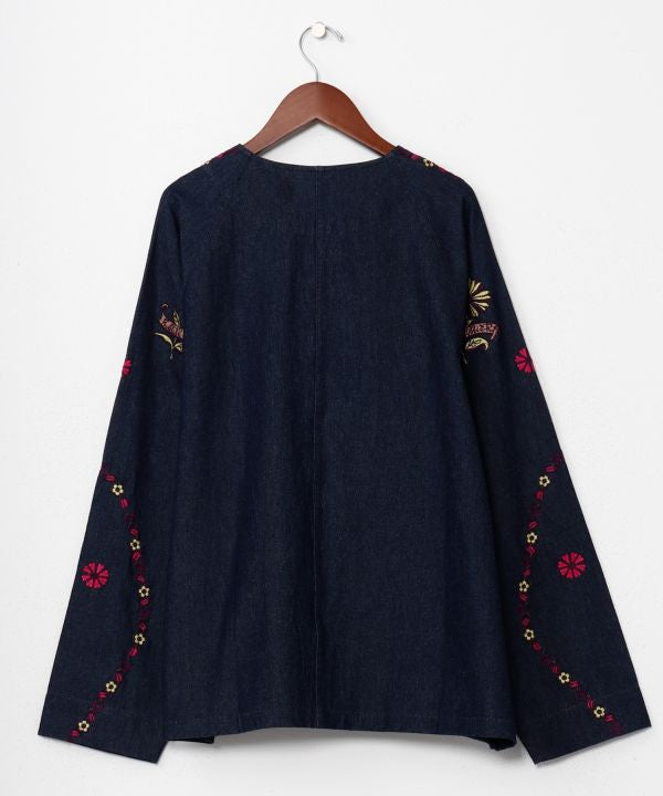 Men's Flower Embroidery Denim Cardigan Cardigans & Outerwear by AMINA - Ametsuchi