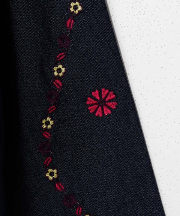 Men's Flower Embroidery Denim Cardigan Cardigans & Outerwear by AMINA - Ametsuchi