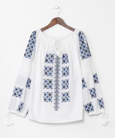 Geometric Embroidery Bloue