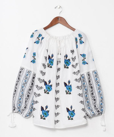 Floral Embroidery Bloue