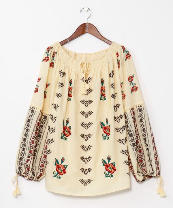 Floral Embroidery Bloue