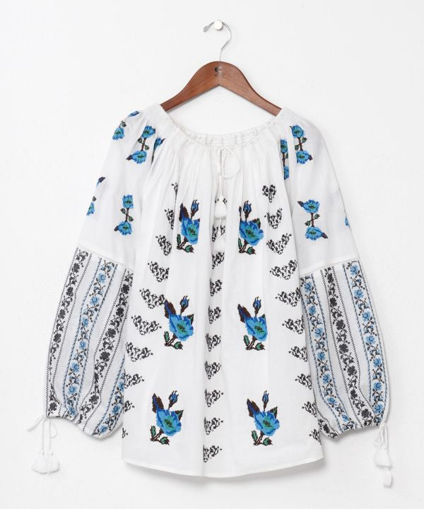 Floral Embroidery Bloue Tops by 欧州航路 - Ametsuchi