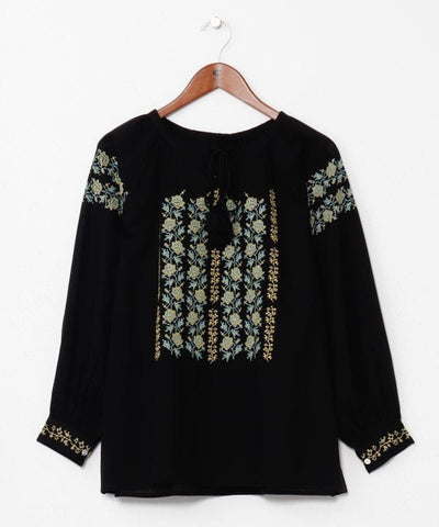 Floral Embroidery Bloue