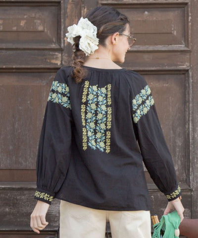 Floral Embroidery Bloue