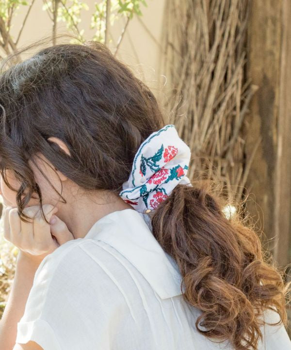 Floral Embroidery Scrunchie