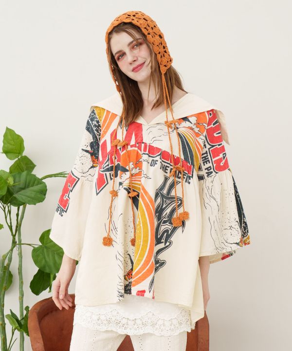 Ad Inspired Graphic Sailor Collar Top by AMINA - Ametsuchi