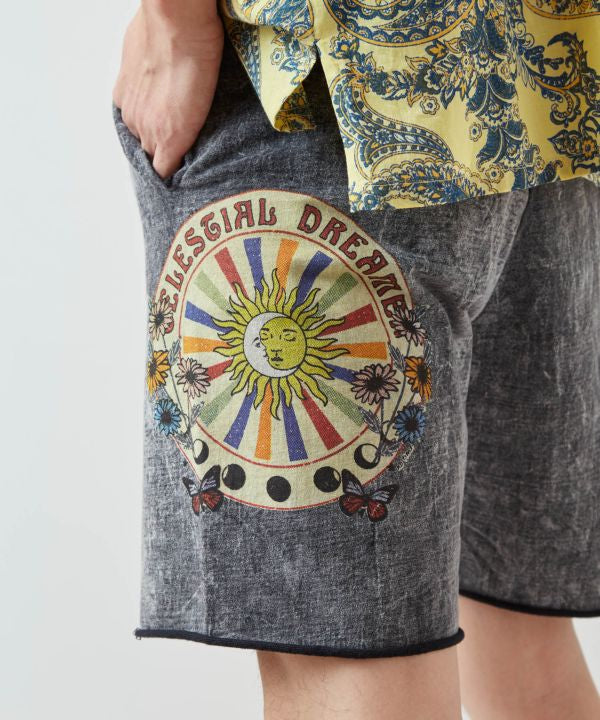 Sun Moon Print Shorts by AMINA - Ametsuchi