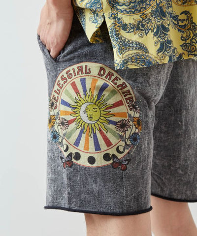 Sun Moon Print Shorts by AMINA - Ametsuchi